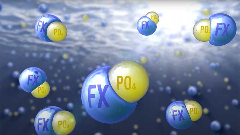 Image of WaterFX and phosphorus molecules. Neo WaterFX300 phosphorus removal.